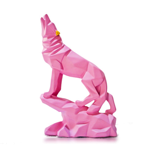 Resin Geometric Pink Wolf Statue For Home Decor