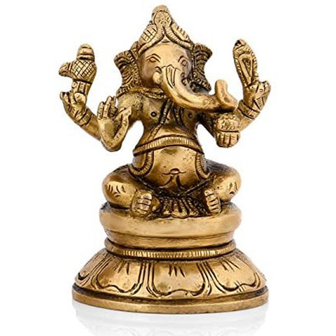 Brass Handmade Ganesha Idol with Round Base Statue