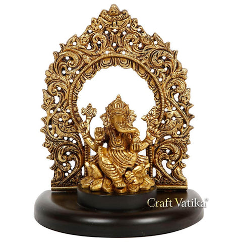 Brass Ganpati Bappa Idol on Royal Throne Decorative Statue