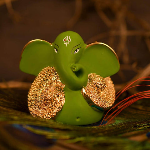 Ceramic Lord Ganesh Idol, Golden & Green