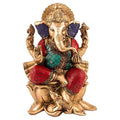 Brass Blessing Ganesh Idol Sitting on Lotus Statue