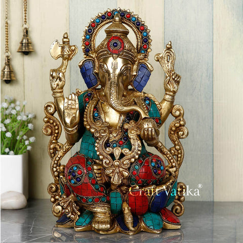 Large Lotus Sitting Ganesh Brass Idol