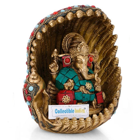 God Ganesha Idol Sitting in Conch Decorative Showpiece