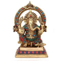 Lord Ganpati Brass Idol on Throne Worship Statue