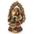 Blessing Ganesha Idol Sculpture sitting on Singhasan statue