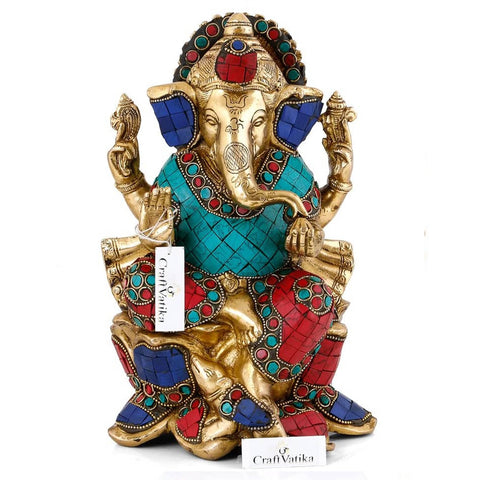 Lord Ganesha Idol Sitting On Lotus Spiritual Showpiece