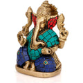 Brass Blessing Ganesh Chaturbhuj Posing Idol Murti