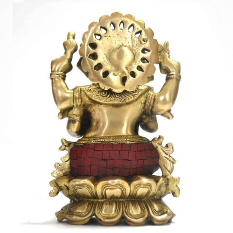 God Ganesha Idol Sitting on Lotus Brass Decorative Statue