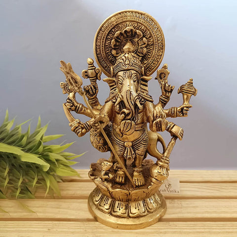 Kan Drishti Ashtabhuja-dhari Ganesha Brass Idol in Standing Position Statue