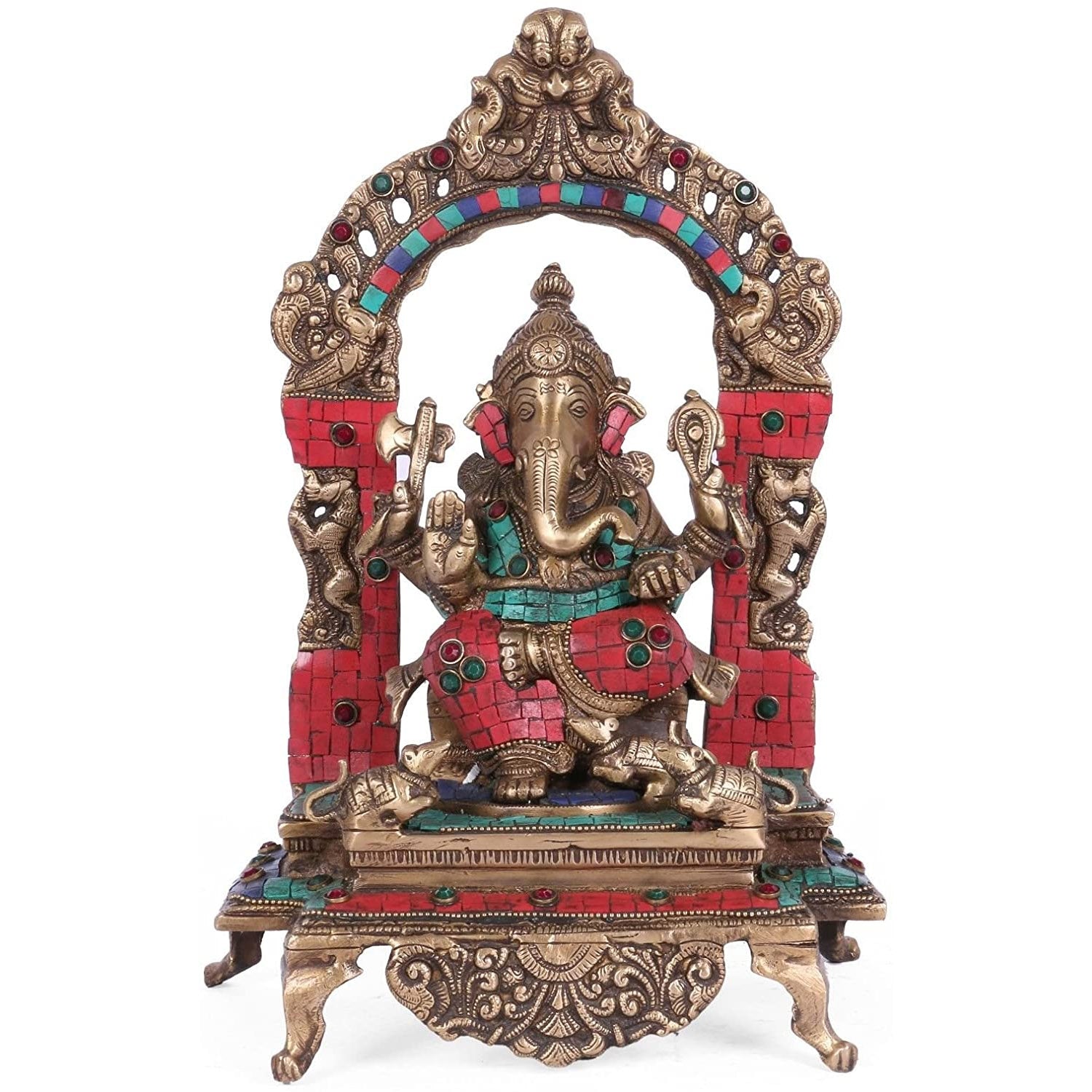 Buy Online God Ganpati Sitting on Throne Decorative Statue– CraftVatika