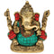 Brass Ganesha Statue with Turquoise stone inlay work