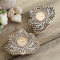 Wooden Lotus Shaped Tea Light Candle Holder Stand (Set of 2)