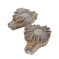 Wooden Block Print Tree Shaped TLight Candle Holder (Set of 2)