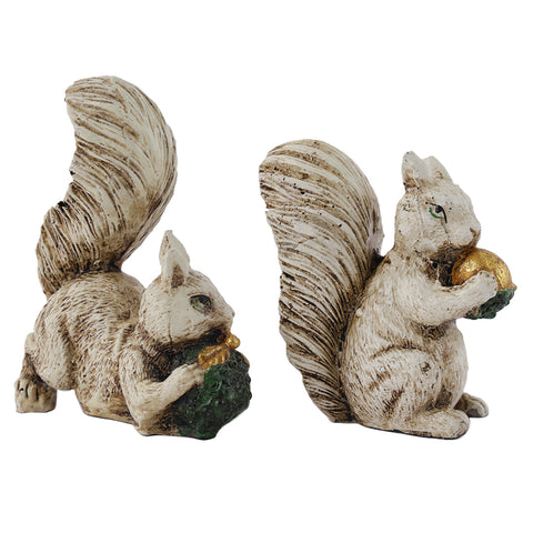 Squirrels Holding Nuts Sculpture Resin Statue (Set Of 2) Dfmas328