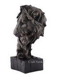 Resin Lion Head with Baby on Base Statue