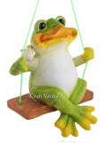 Polyresin Frog on Swing Hanging Statue Showpiece