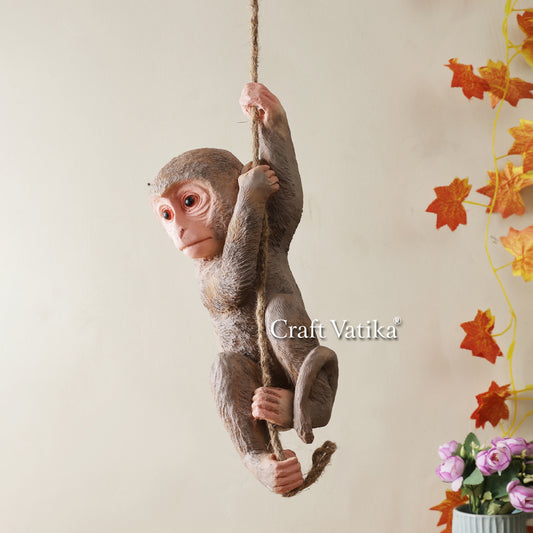 Polyresin Hanging Monkey on Rope Statue Figurine