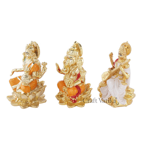 Hindu Deity Idol of Lakshmi-Ganesha-Saraswati Ceramic Idol 