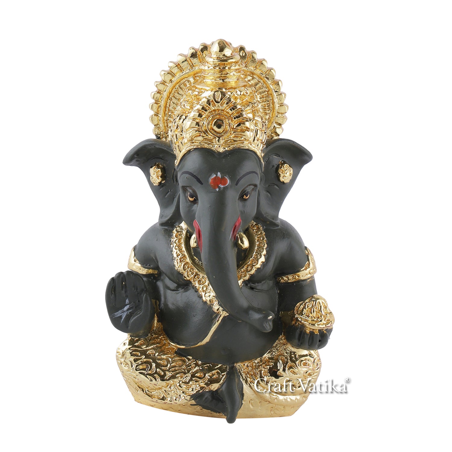 Ceramic Gold Platted Ganesha Idol Car Dashboard Statue
