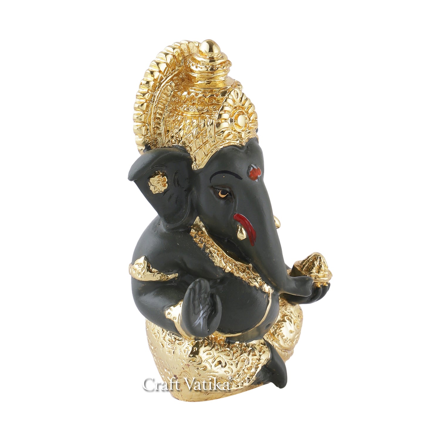 Ceramic Gold Platted Ganesha Idol Car Dashboard Statue