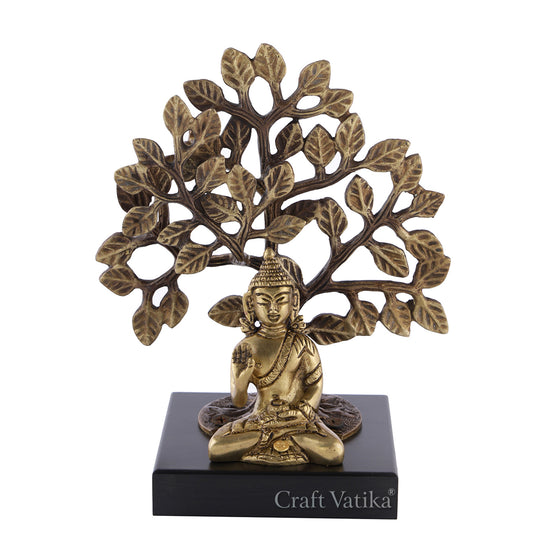 Brass Blessing Buddha Idol Under Tree Statue