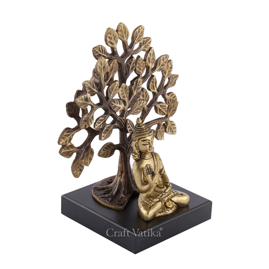 Brass Blessing Buddha Idol Under Tree Statue