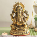 Gold platted Blessing Sculpture of Ganesha Worship Statue