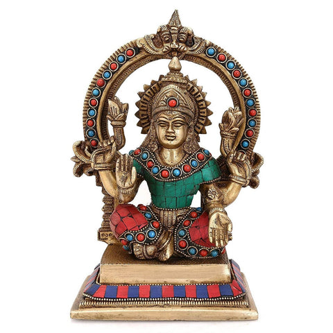 Laxmi Statue with Turquoise Inlay Blessing Shrine Figurine