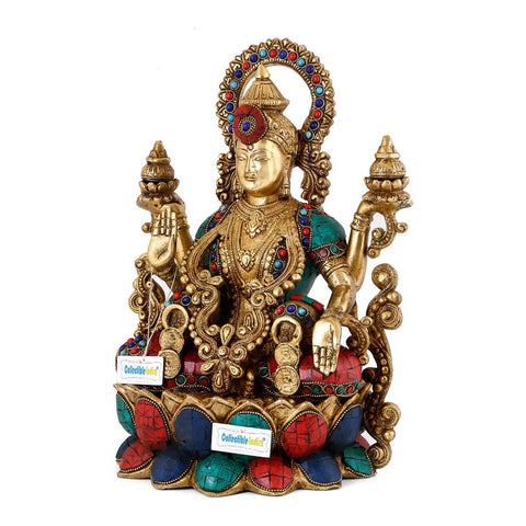 Devi Lakshmi Idol Sitting on Lotus Base Sculpture Showpiece