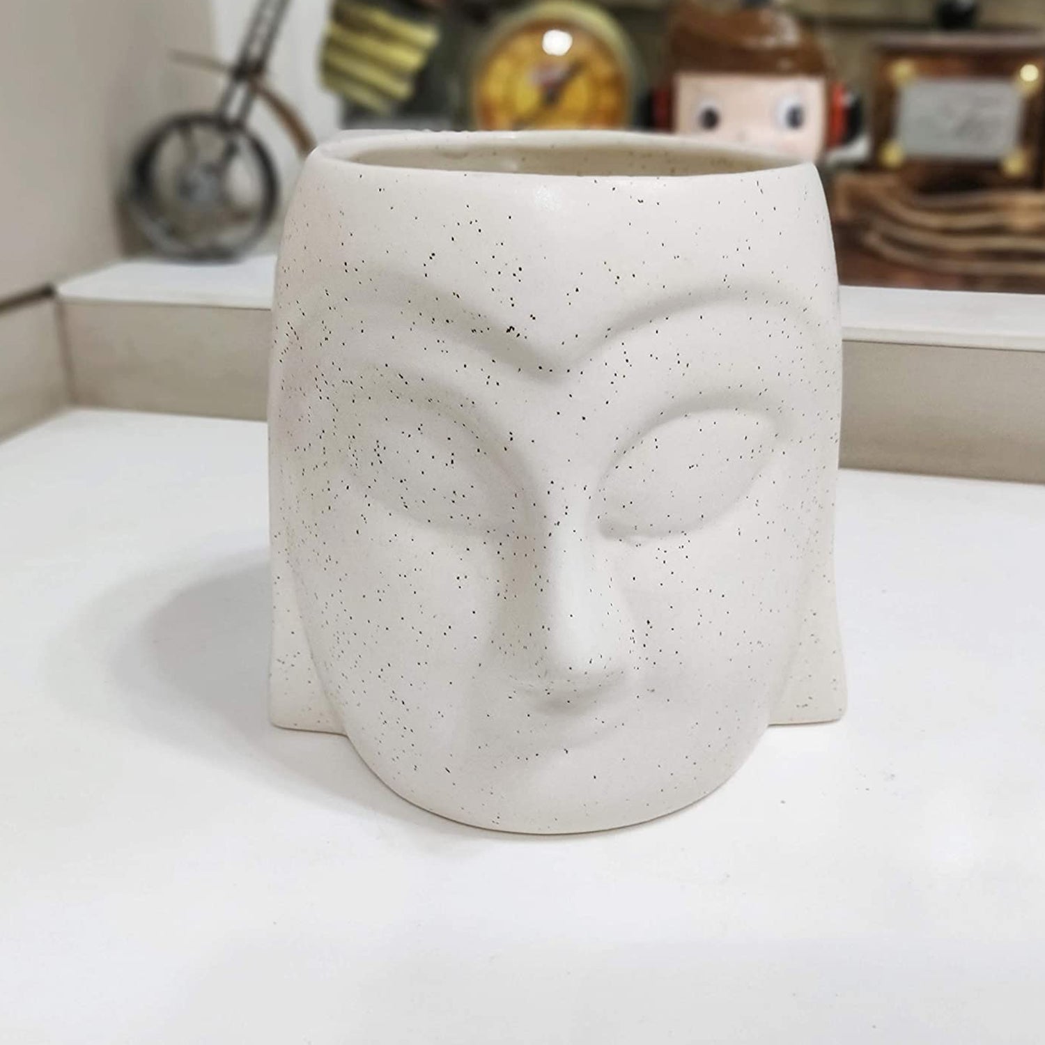 White Ceramic Buddha Shape Flower Vase Planter