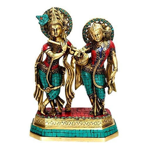 Large Brass Idol of Radha Krishna Spiritual Worship Statue 