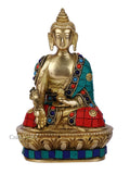 Brass Lord Buddha Idol, 7 Inches Height, Multicolour-Bts195