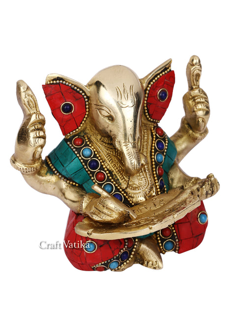 Ganesha Writing Shubh Labh Handmade Statue Figurine Gts181