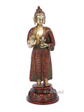 Standing Sculpture Of Brass Buddha With Fine Hand Carving Bbs243
