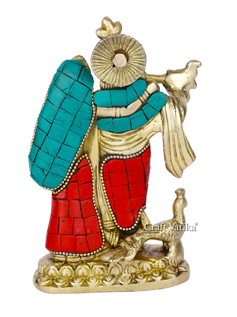 Radha Krishna Brass Divine Idol With Stone Work Figurine Rkts113