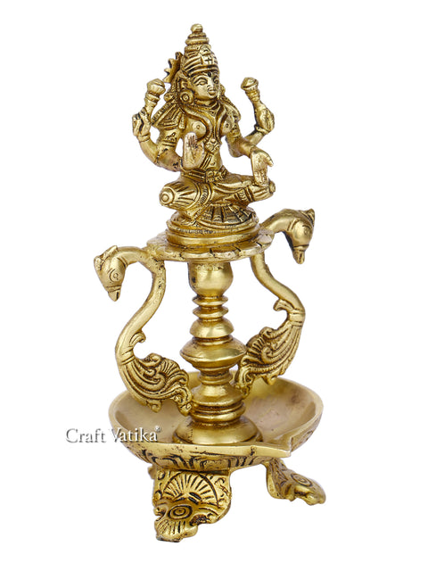 Brass Laxmi Idol Peacock Diya Oil Lamp Stand Showpiece Lbs108