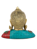 Brass Buddha Head Bust Idol Turquoise Stone Showpiece Statue Bts244