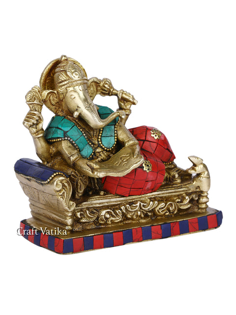 Ganesha Idol Reading Ramayana In Lying Sculpture Statue Gts185