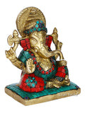 Brass Blessing Ganesh Idol Statue With Turquoise Stone Gts222