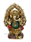 Blessing Ganesha Idol Sculpture Sitting On Singhasan Statue Gts192