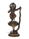 Brass Standing Dancing Ganesh On Snake Idol Murti Gbs184