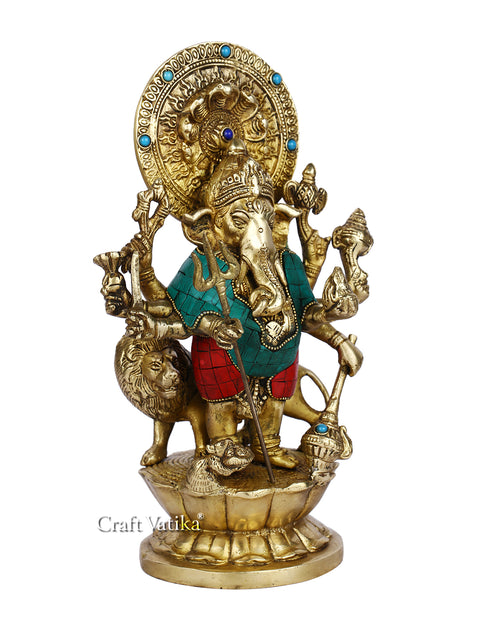 Brass Kan Drishti Ashtabhuja-Dhari Ganesh Idol Statue Gts244