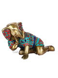 Crawling Baby Ganesha Brass Statue With Turquoise Work Gts174