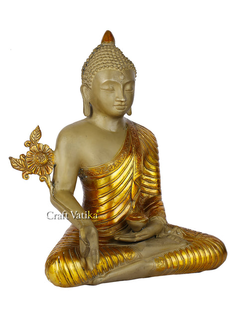 Meditating Lord Buddha Brass Idol With Scared Kalash Statue Bbs294