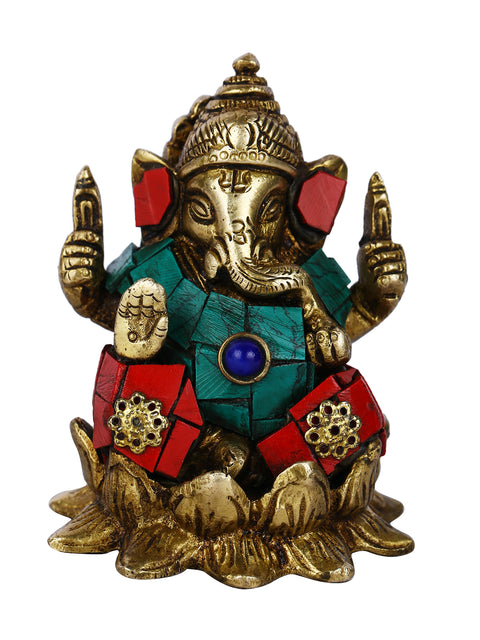 God Ganesha On Lotus Brass Daily Worship Statue Gts179