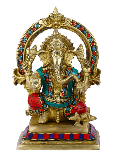 Lord Ganpati Brass Idol On Throne Worship Statue Gts191