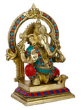 Lord Ganpati Brass Idol On Throne Worship Statue Gts191