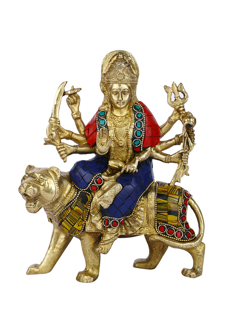 Brass Durga Idol On Lion Murti Showpiece Dbs106