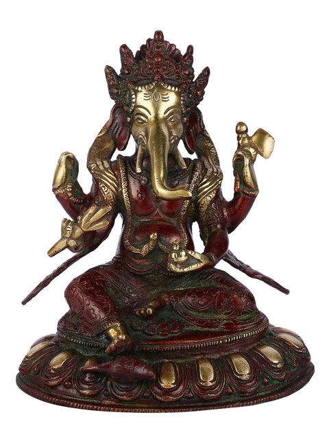Brass Sitting Ganesh On Round Base Idol Murti Gbs175