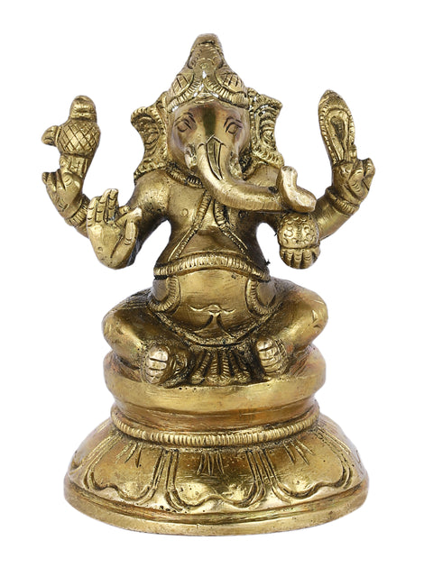 Brass Handmade Ganesha Idol With Round Base Statue Gbs181